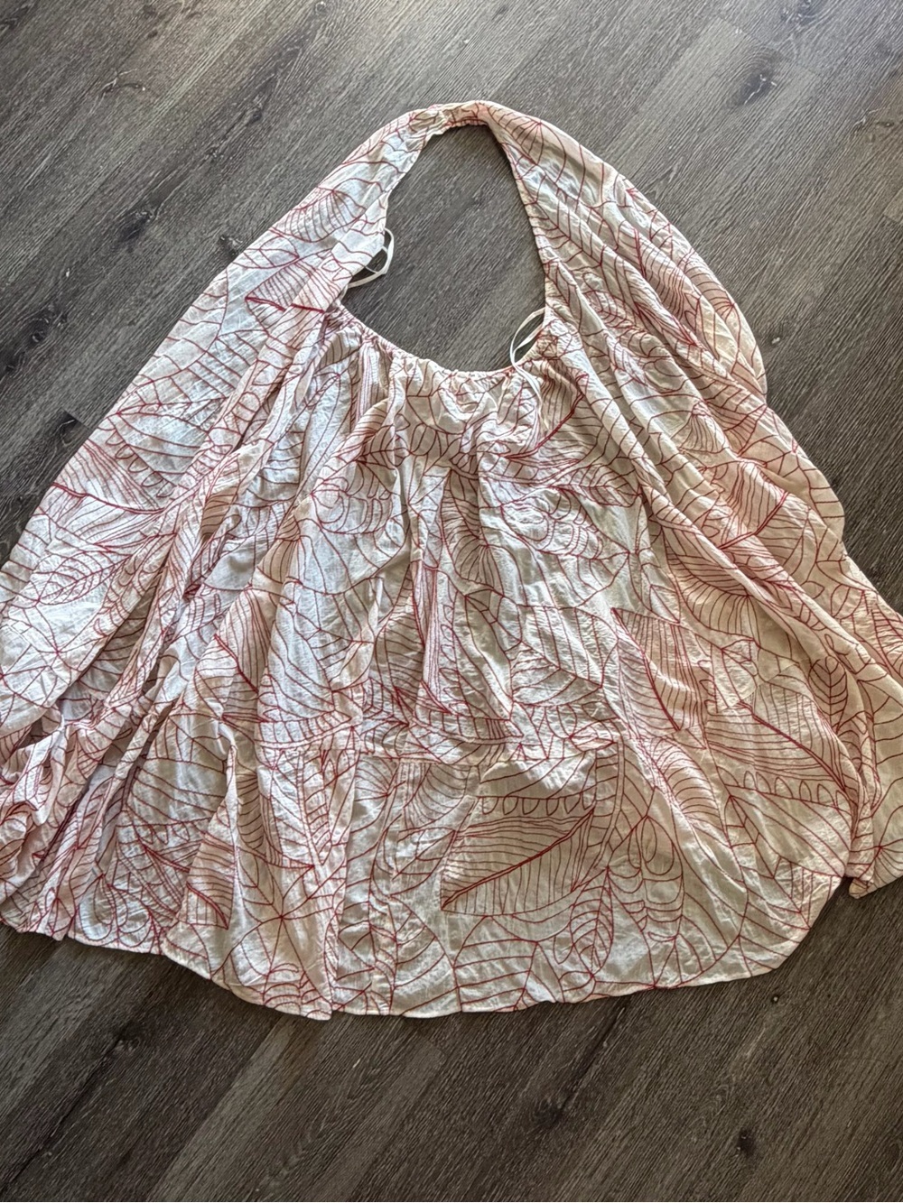 Anthropologie Cream Maxi Dress with Red Leaf Print - Picture 8 of 11